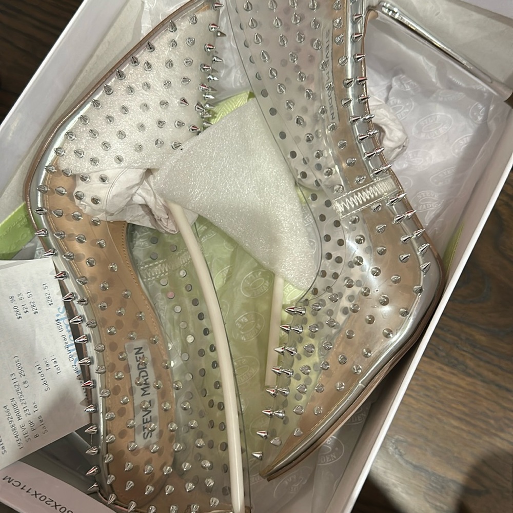 Clear heels with silver spikes